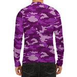 Dark Purple Camouflage Print Men's Long Sleeve Rash Guard