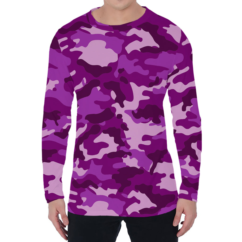 Dark Purple Camouflage Print Men's Long Sleeve T-Shirt