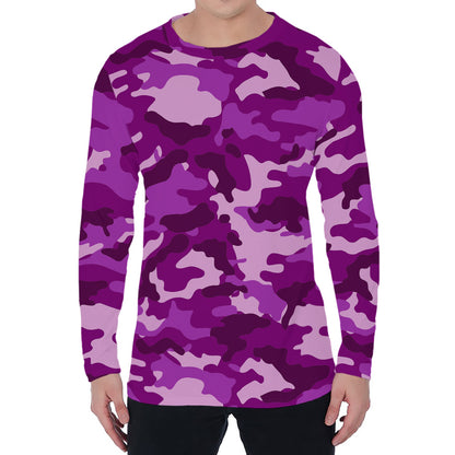 Dark Purple Camouflage Print Men's Long Sleeve T-Shirt