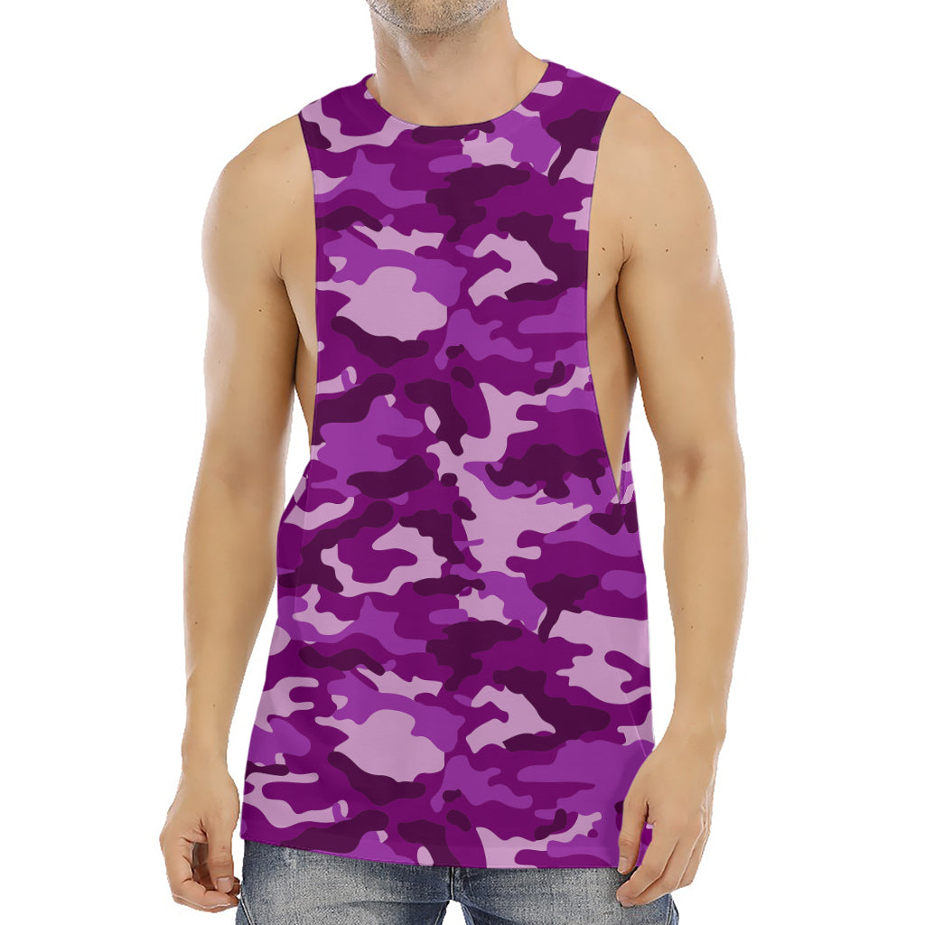 Dark Purple Camouflage Print Men's Muscle Tank Top
