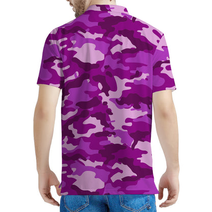 Dark Purple Camouflage Print Men's Polo Shirt