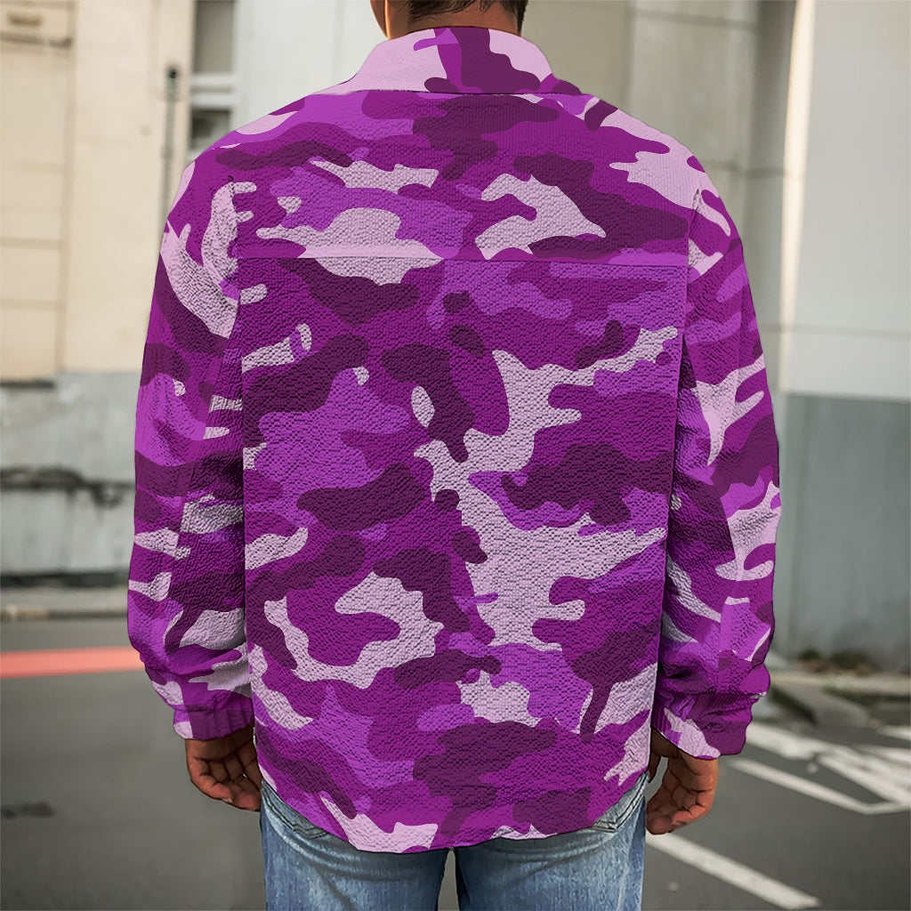 Dark Purple Camouflage Print Men's Shirt Jacket