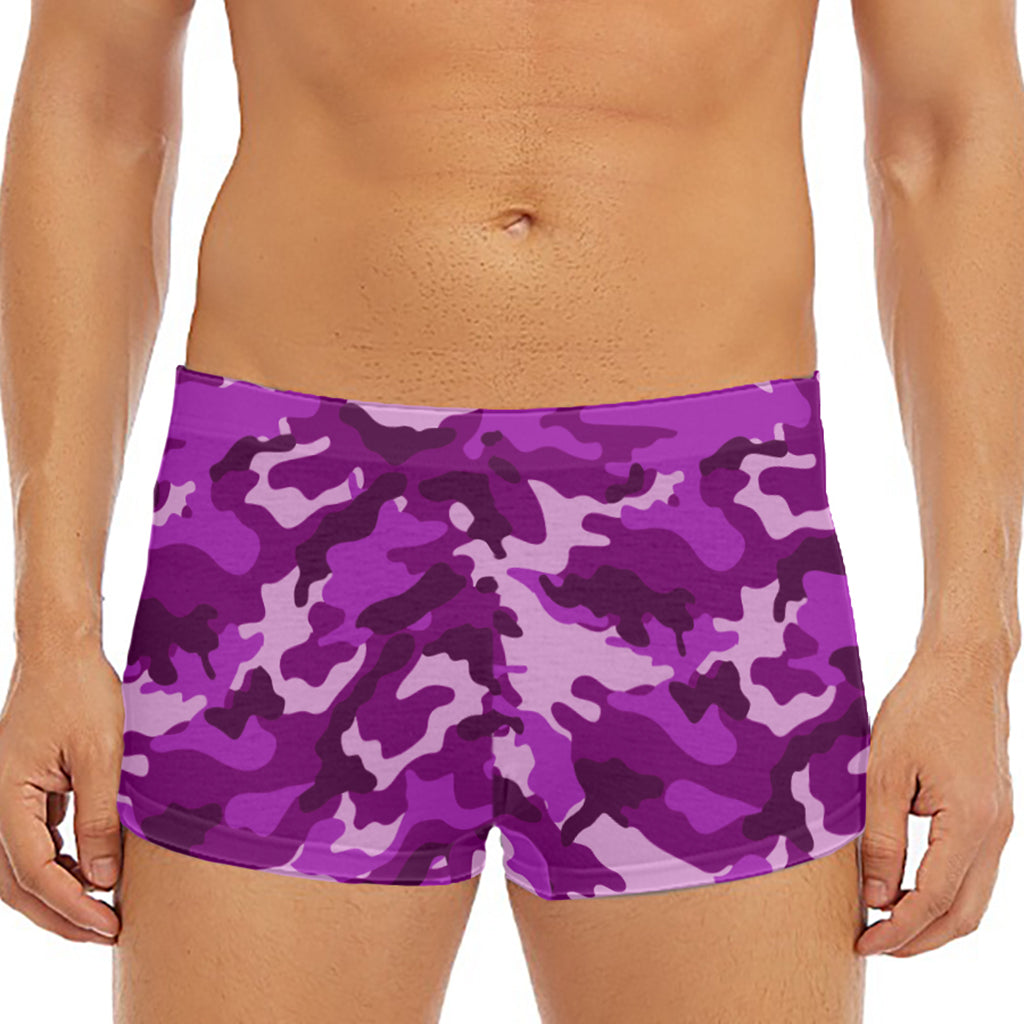 Dark Purple Camouflage Print Men's Short Boxer Briefs