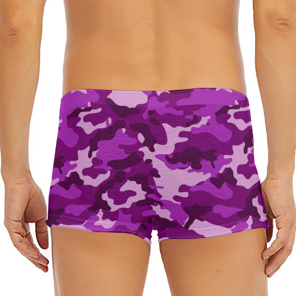 Dark Purple Camouflage Print Men's Short Boxer Briefs