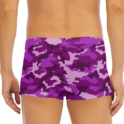 Dark Purple Camouflage Print Men's Short Boxer Briefs