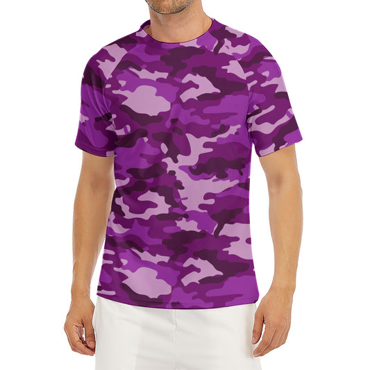 Dark Purple Camouflage Print Men's Short Sleeve Rash Guard