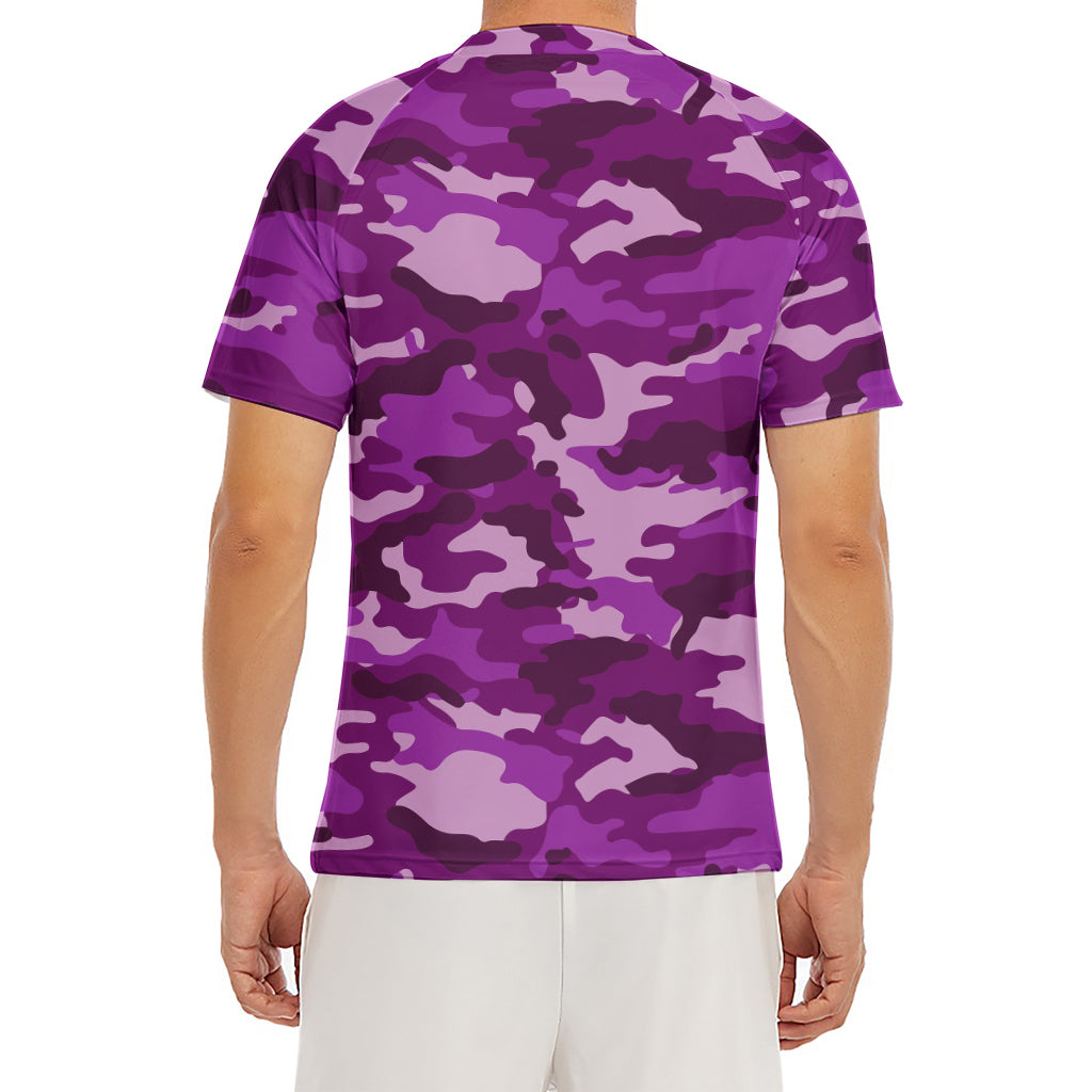 Dark Purple Camouflage Print Men's Short Sleeve Rash Guard