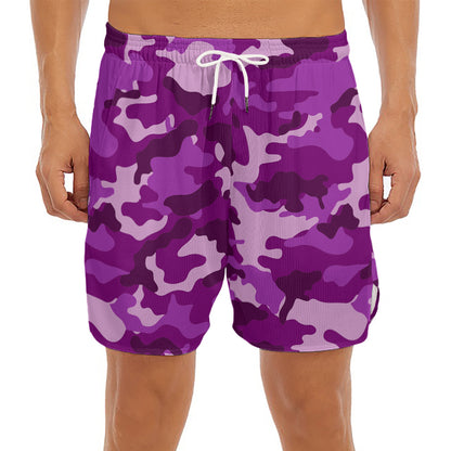 Dark Purple Camouflage Print Men's Split Running Shorts