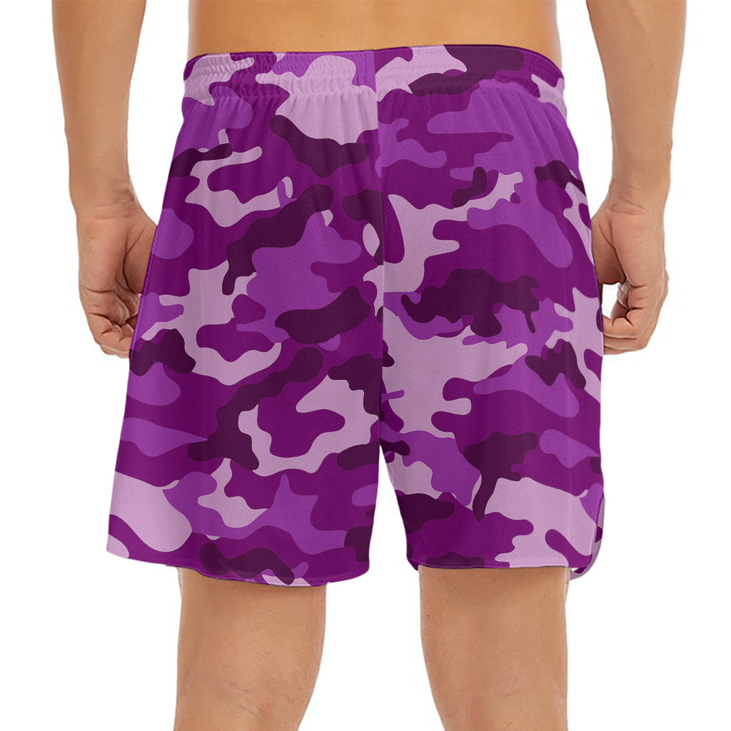 Dark Purple Camouflage Print Men's Split Running Shorts