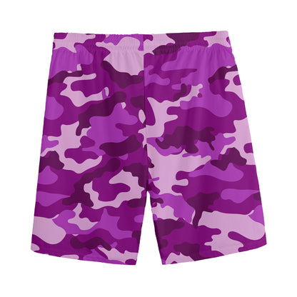 Dark Purple Camouflage Print Men's Sports Shorts