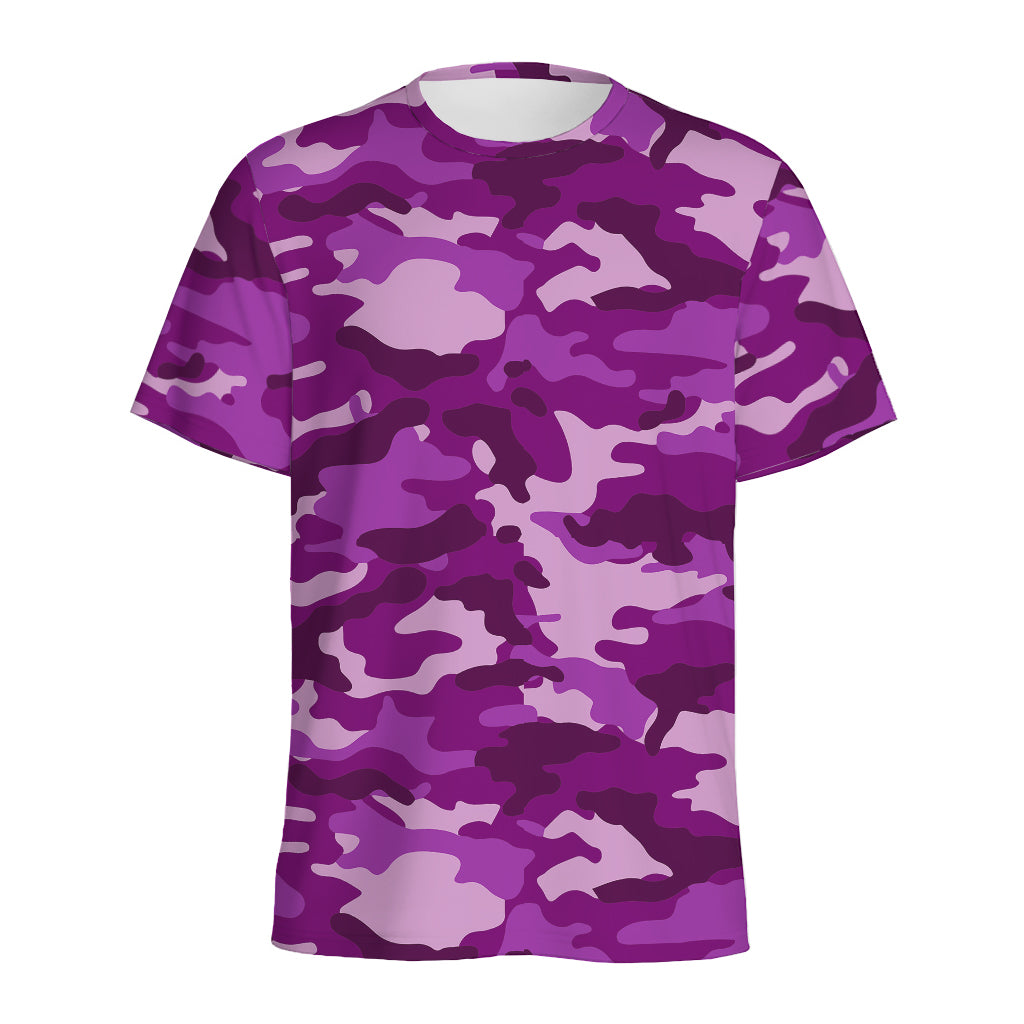 Dark Purple Camouflage Print Men's Sports T-Shirt