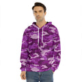 Dark Purple Camouflage Print Men's Velvet Pullover Hoodie