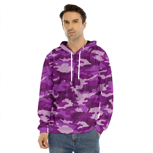 Dark Purple Camouflage Print Men's Velvet Pullover Hoodie
