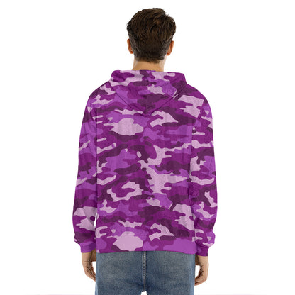 Dark Purple Camouflage Print Men's Velvet Pullover Hoodie