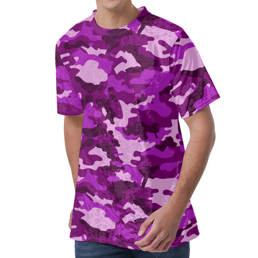 Dark Purple Camouflage Print Men's Velvet T-Shirt