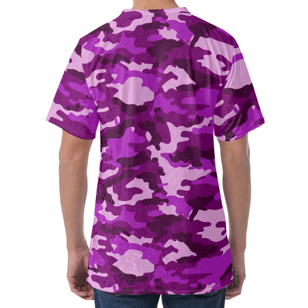 Dark Purple Camouflage Print Men's Velvet T-Shirt
