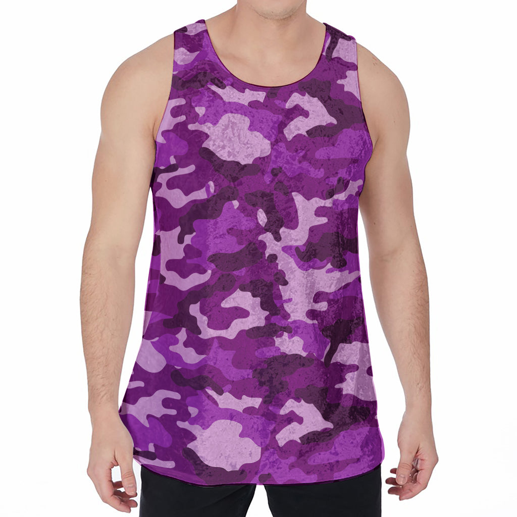 Dark Purple Camouflage Print Men's Velvet Tank Top