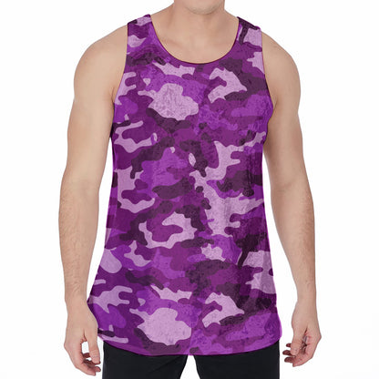 Dark Purple Camouflage Print Men's Velvet Tank Top