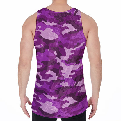 Dark Purple Camouflage Print Men's Velvet Tank Top