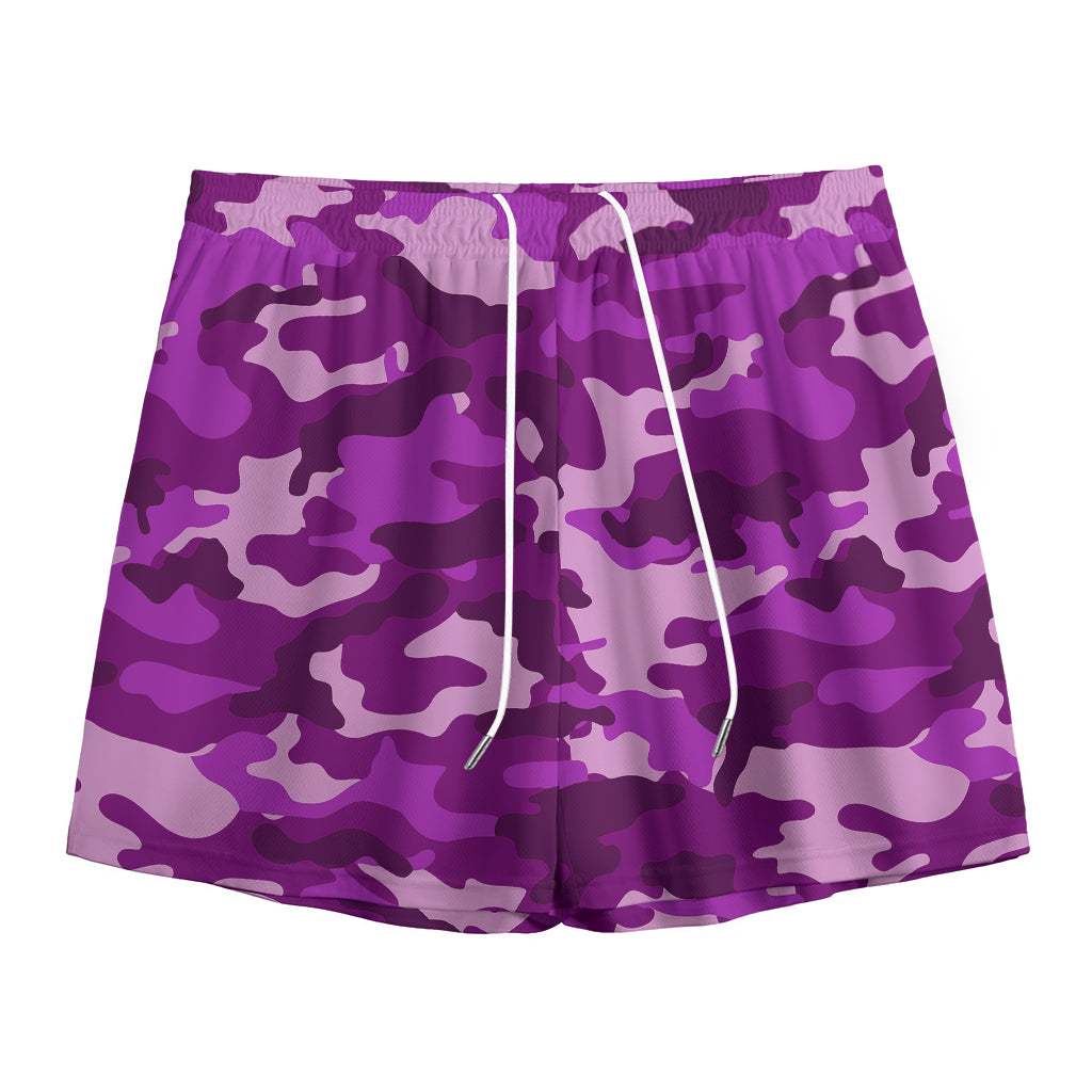Dark Purple Camouflage Print Mesh Shorts