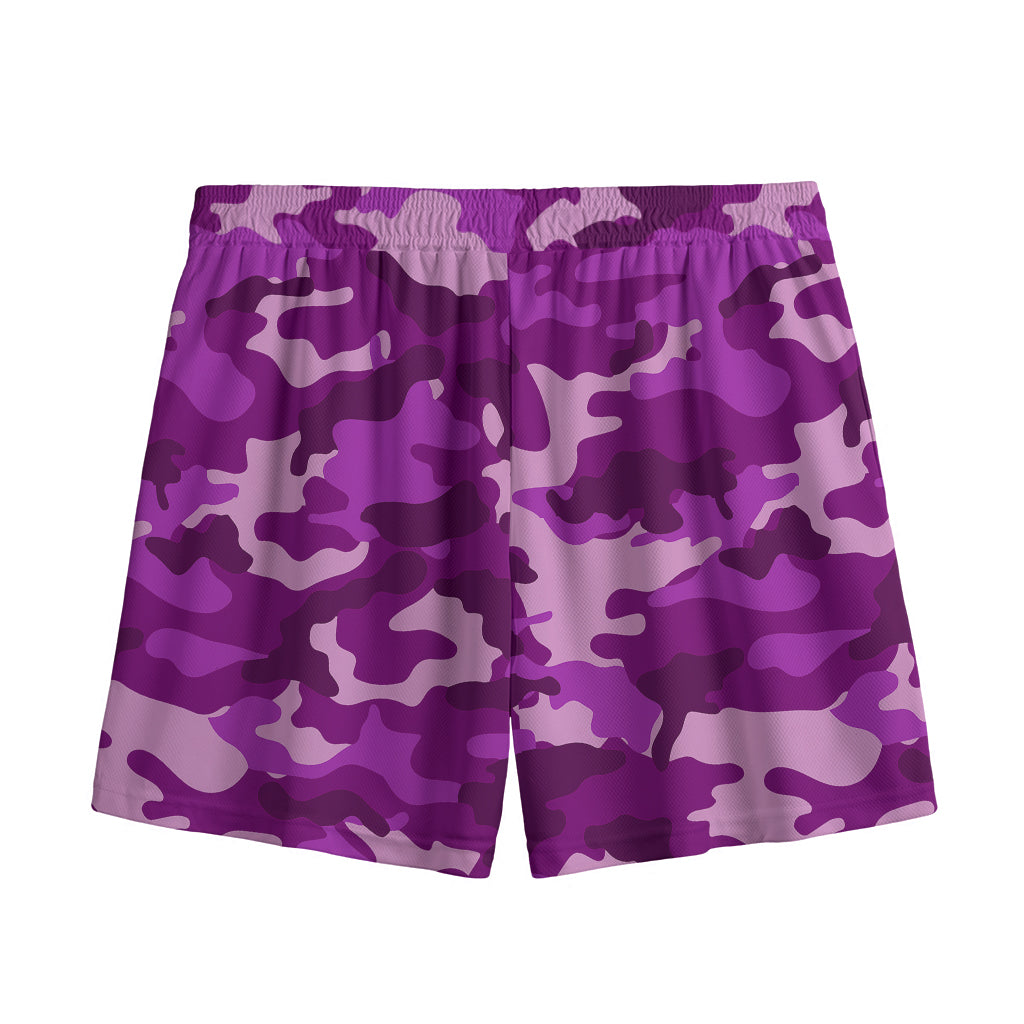 Dark Purple Camouflage Print Mesh Shorts