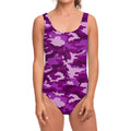 Dark Purple Camouflage Print One Piece Swimsuit