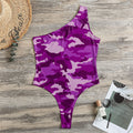 Dark Purple Camouflage Print One Shoulder Bodysuit