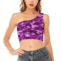 Dark Purple Camouflage Print One Shoulder Crop Top