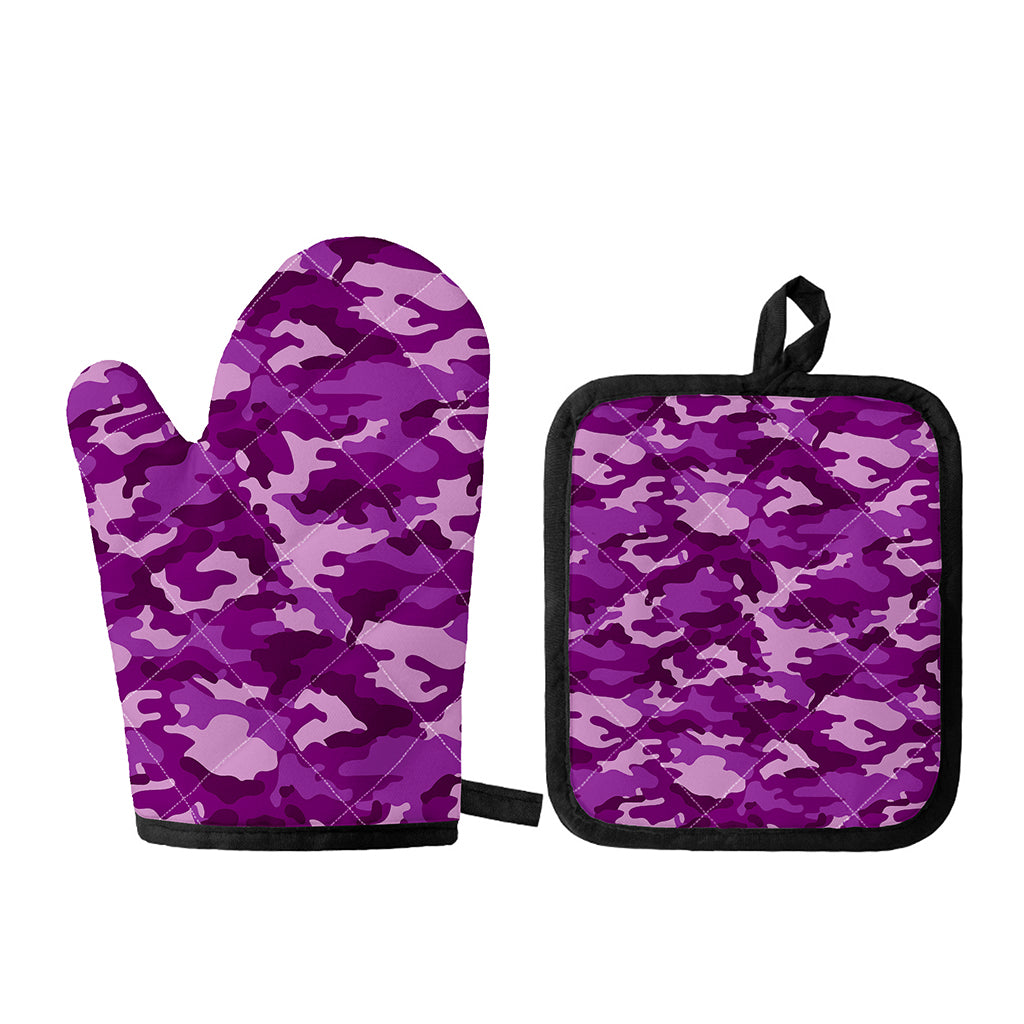 Dark Purple Camouflage Print Oven Mitt And Pot Holder Set
