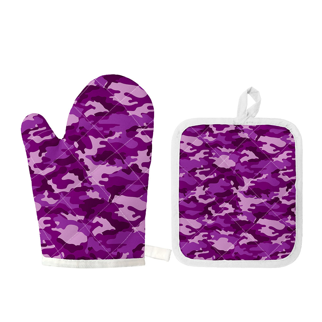 Dark Purple Camouflage Print Oven Mitt And Pot Holder Set