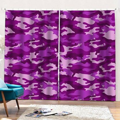 Dark Purple Camouflage Print Pencil Pleat Curtains