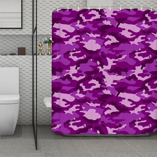 Dark Purple Camouflage Print Polyester Shower Curtain