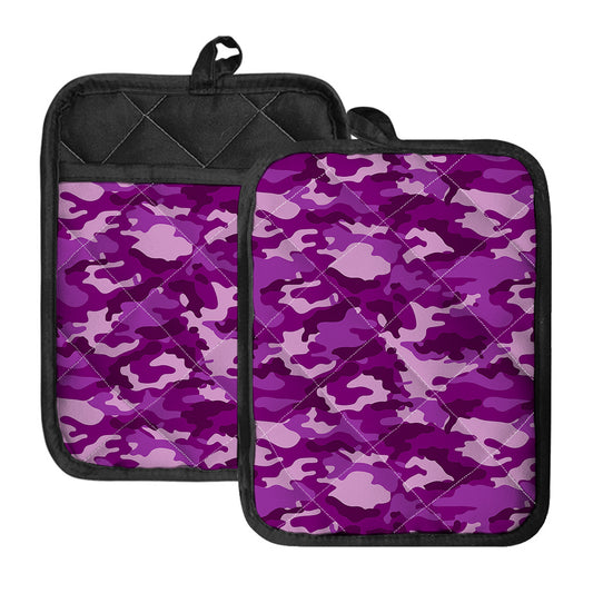 Dark Purple Camouflage Print Pot Holders With Pocket