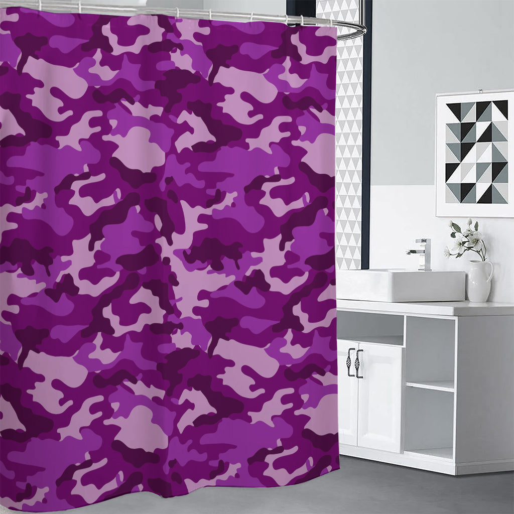 Dark Purple Camouflage Print Premium Shower Curtain