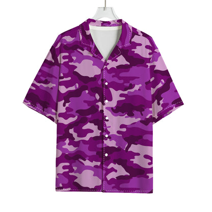 Dark Purple Camouflage Print Rayon Hawaiian Shirt