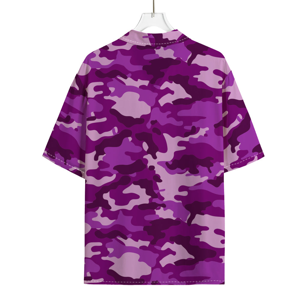 Dark Purple Camouflage Print Rayon Hawaiian Shirt