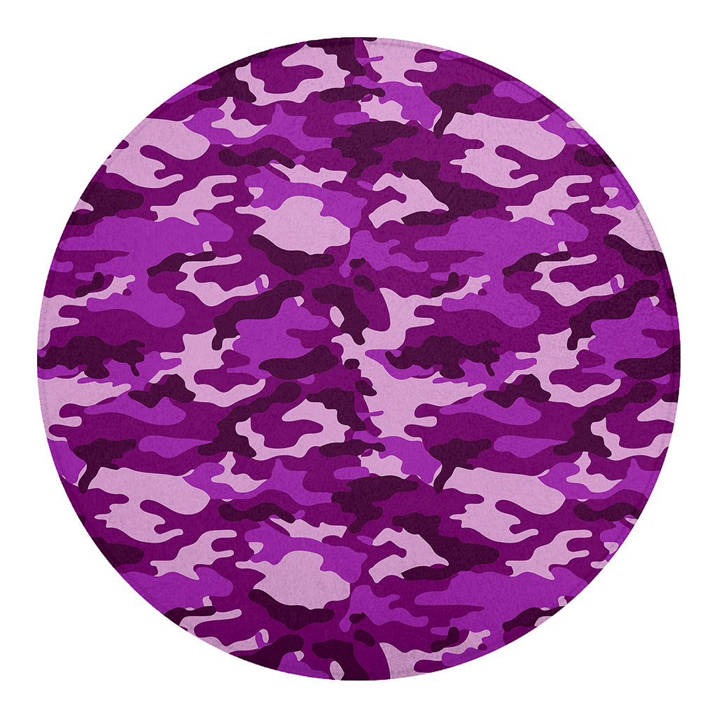 Dark Purple Camouflage Print Round Blanket