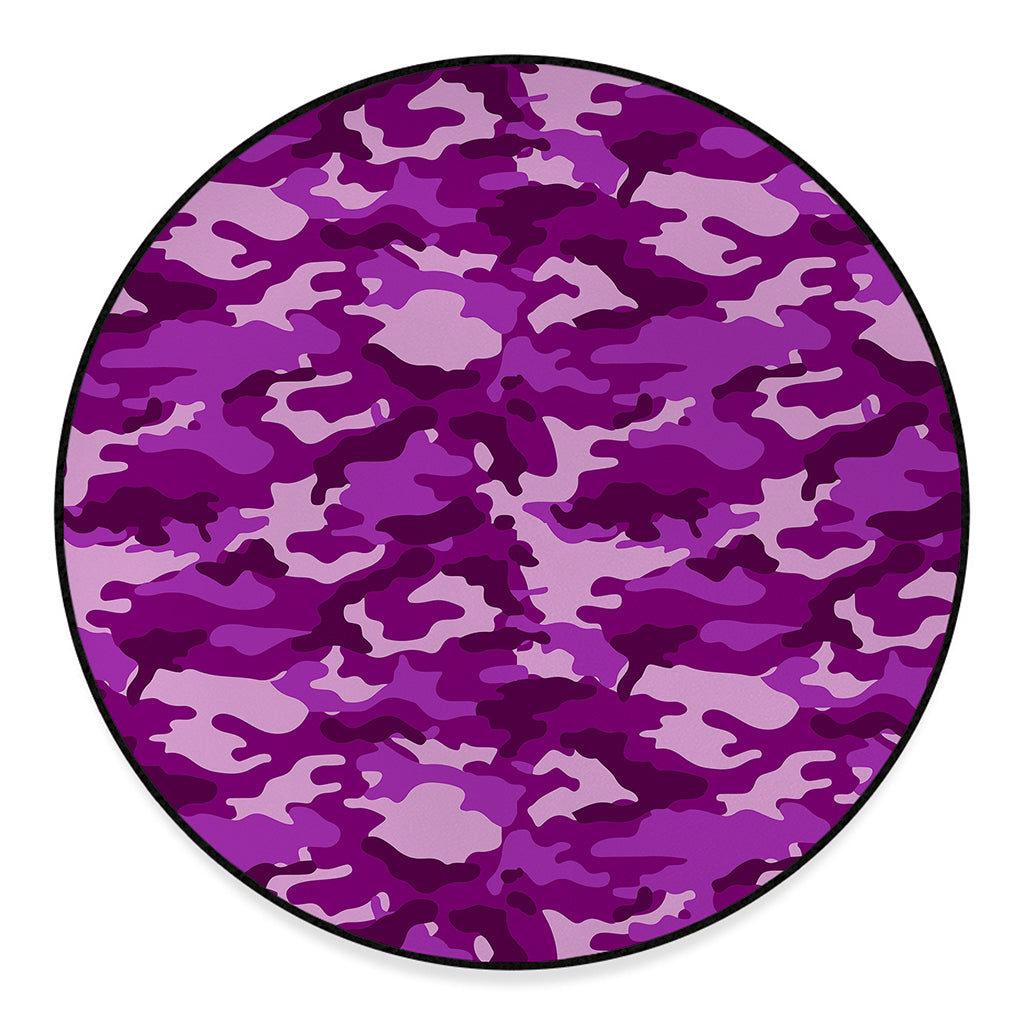 Dark Purple Camouflage Print Round Floor Mat