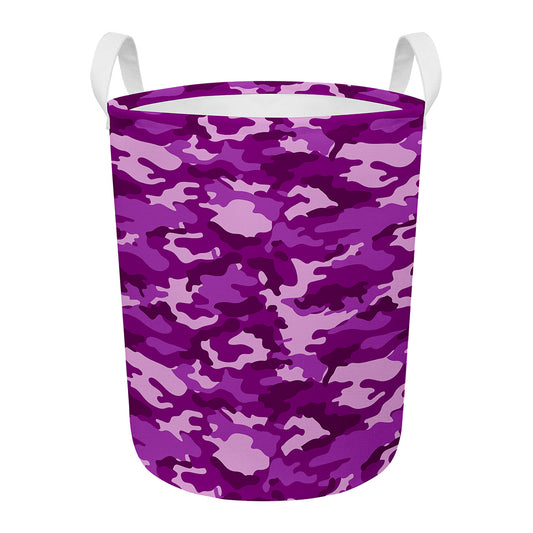 Dark Purple Camouflage Print Round Laundry Basket