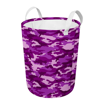 Dark Purple Camouflage Print Round Laundry Basket