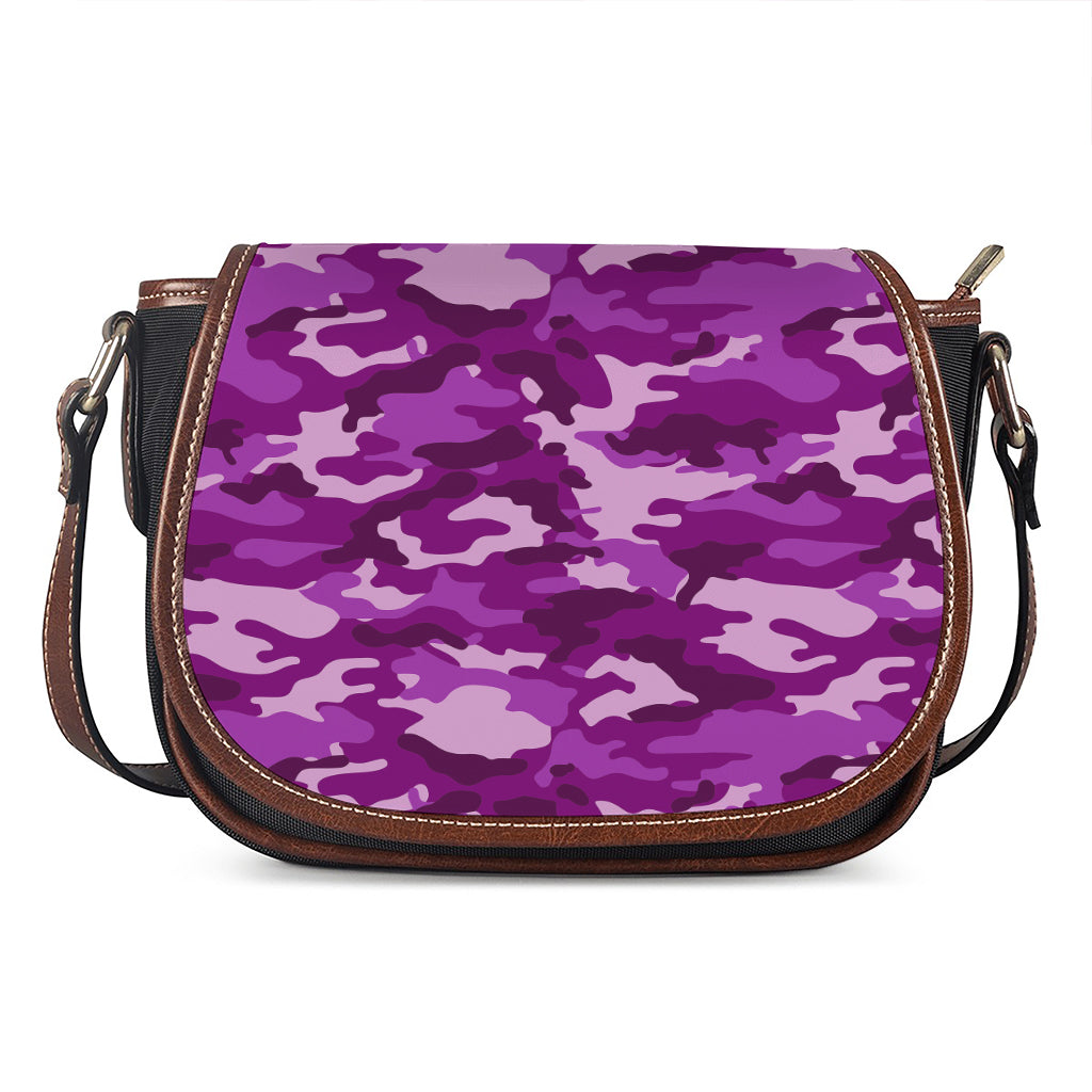 Dark Purple Camouflage Print Saddle Bag