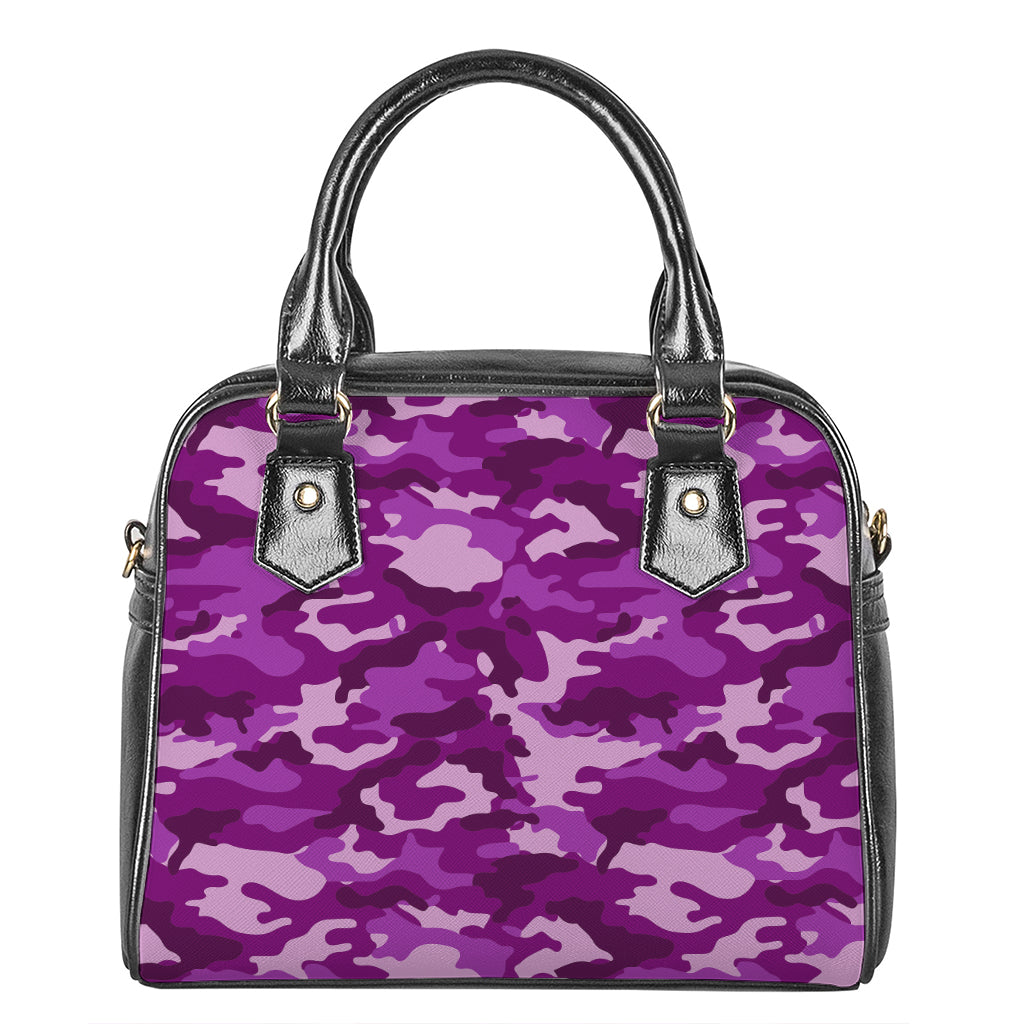 Dark Purple Camouflage Print Shoulder Handbag