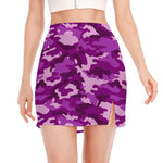 Dark Purple Camouflage Print Side Slit Mini Skirt