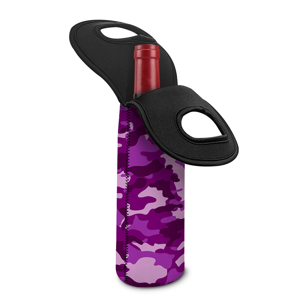Dark Purple Camouflage Print Single Neoprene Wine Tote