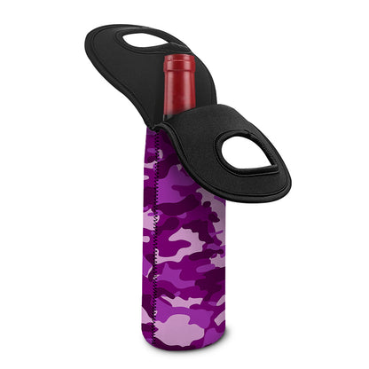 Dark Purple Camouflage Print Single Neoprene Wine Tote