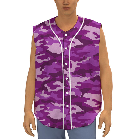 Dark Purple Camouflage Print Sleeveless Baseball Jersey