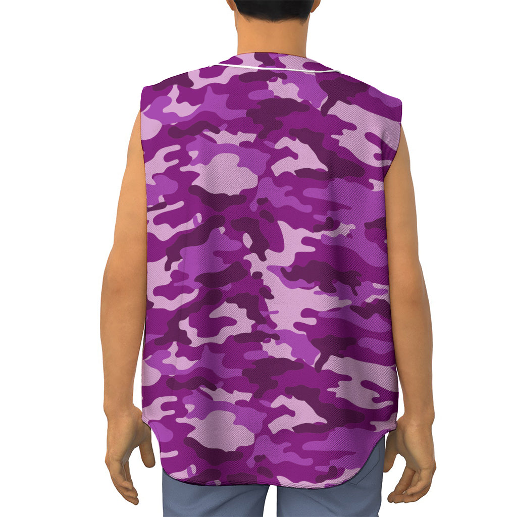 Dark Purple Camouflage Print Sleeveless Baseball Jersey