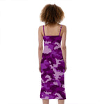 Dark Purple Camouflage Print Slim Fit Midi Cami Dress