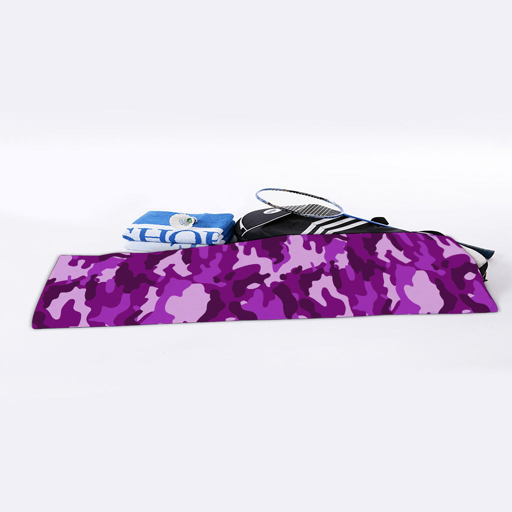 Dark Purple Camouflage Print Sports Towel