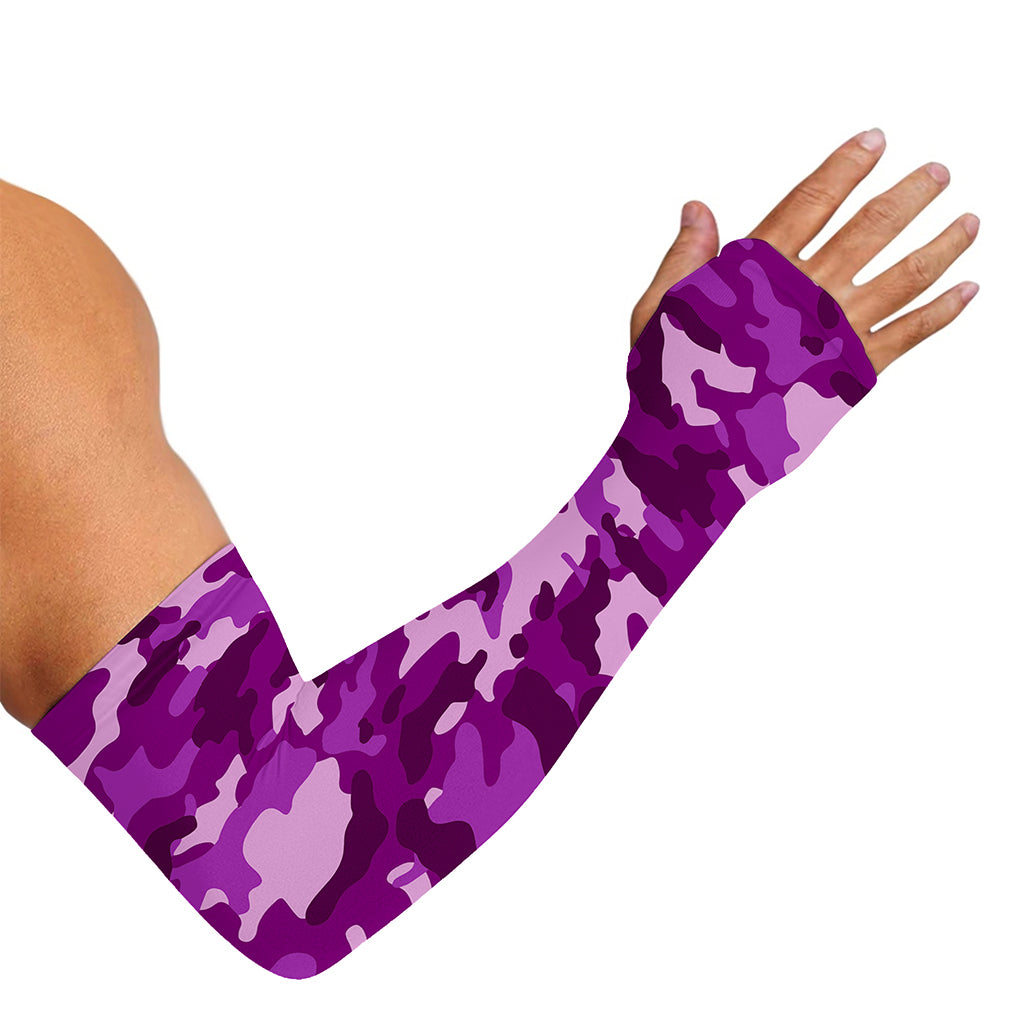 Dark Purple Camouflage Print Sun Protection Arm Sleeves